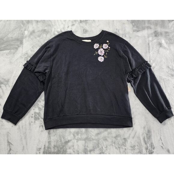 NEW Urbanology Floral Graphic Crew Neck Sweatshirt Size XL Gray Ruffle Sleeves - Picture 1 of 12
